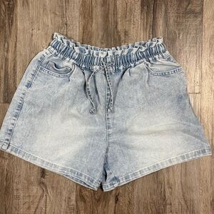 Blue Jean Shorts with Elastic Waistband and Vintage Look
